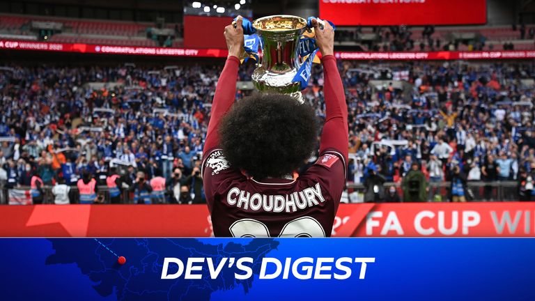 Hamza Choudhury holds aloft the 2021 FA Cup trophy