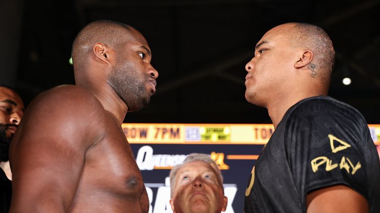 LONDON, ENGLAND, OCT 16: Dubois v Wardley Ceremonial Weigh-in, Spitalfields Market, London on the 16th October 2026. Queensberry Promotions. Credit: Queensberry/Leigh Dawney