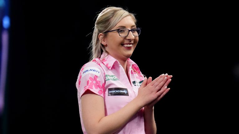 Fallon Sherrock applauds the crowd after losing her match against Dave Chisnall on day eight of the Paddy Power World Darts Championship at 