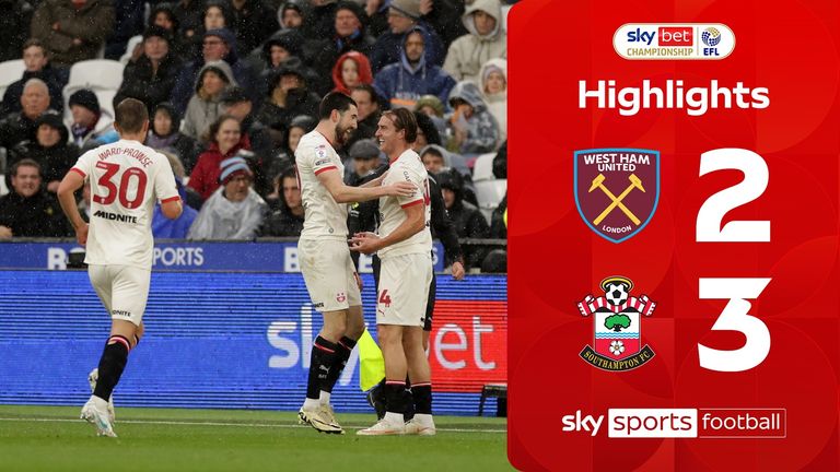 Highlights from the Sky Bet Championship match between West Ham United and Southampton.