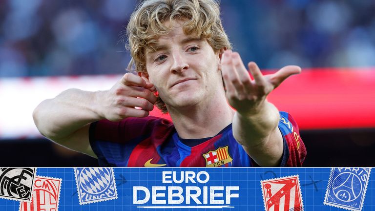 Anthony Gordon celebrates after scoring for Barcelona against Getafe