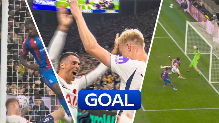 Paul van Hecke scores Tottenham Hotspur's second goal against 10-man Crystal Palace.