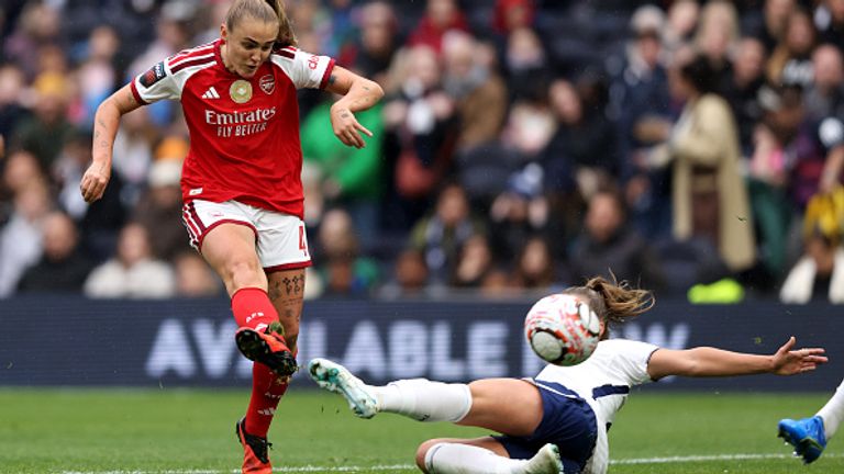 LONDON, ENGLAND - OCTOBER 24: Georgia Stanway of Arsenal scores her team?s first goal during the Barclays Women's Super League 2026/27 match between Tottenham Hotspur and Arsenal FC at Tottenham Hotspur Stadium on October 24, 2026 in London, England. (Photo by Paul Harding/Getty Images)