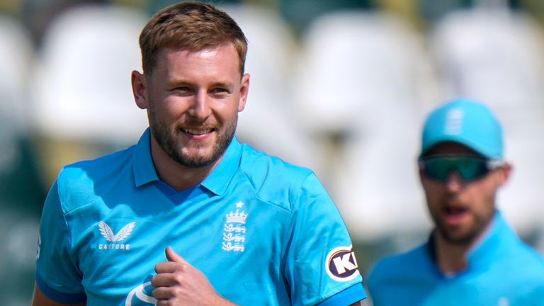 England's Gus Atkinson celebrate a wicket in ODI cricket (Associated Press)