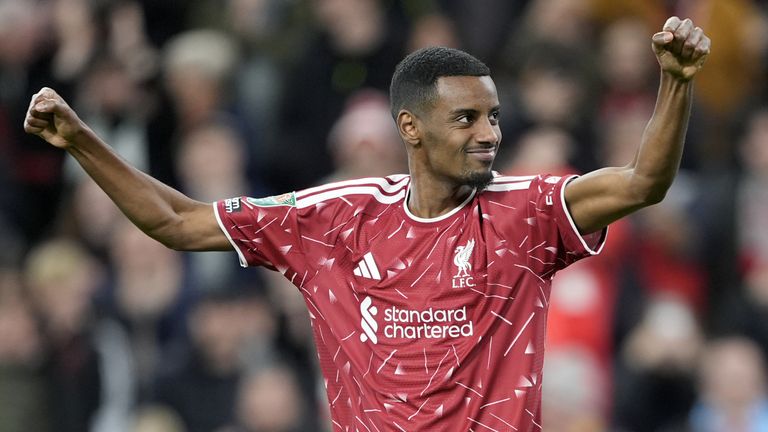 Alexander Isak celebrates after Liverpool beat Chelsea on penalties in the Carabao Cup