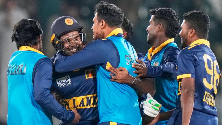 Sri Lanka's Janith Liyanage celebrates victory over England 