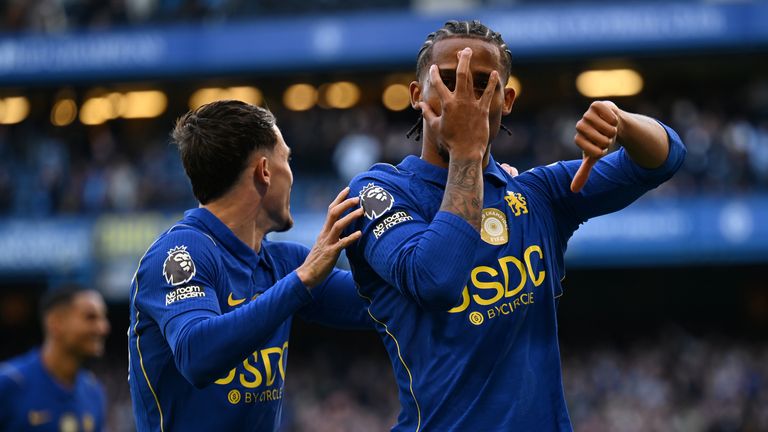 Joao Pedro celebrates scoring Chelsea's third goal