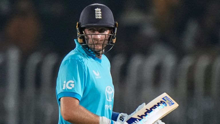 England's Joe Root walks off after a dismissal in ODI cricket (Associated Press)