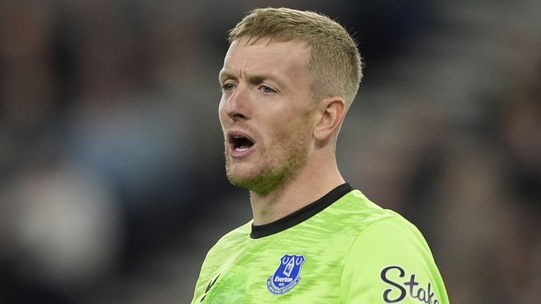 Everton goalkeeper Jordan Pickford during the Carabao Cup Third Round match at the Hill Dickinson Stadium, Liverpool.