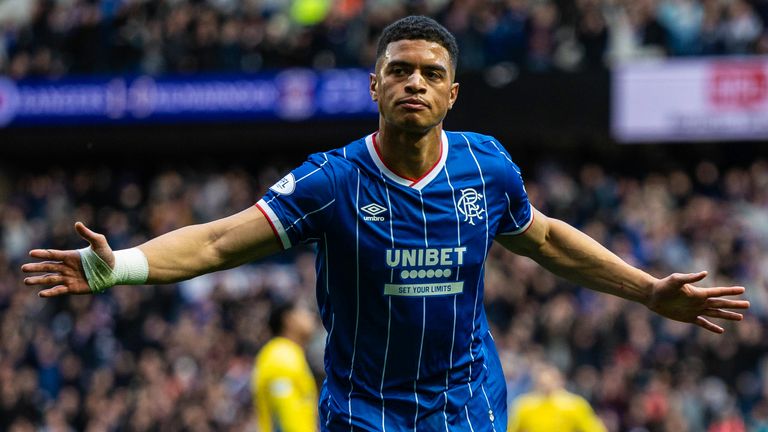 Rangers' Kevin Kelsy celebrates after scoring to make it 2-0