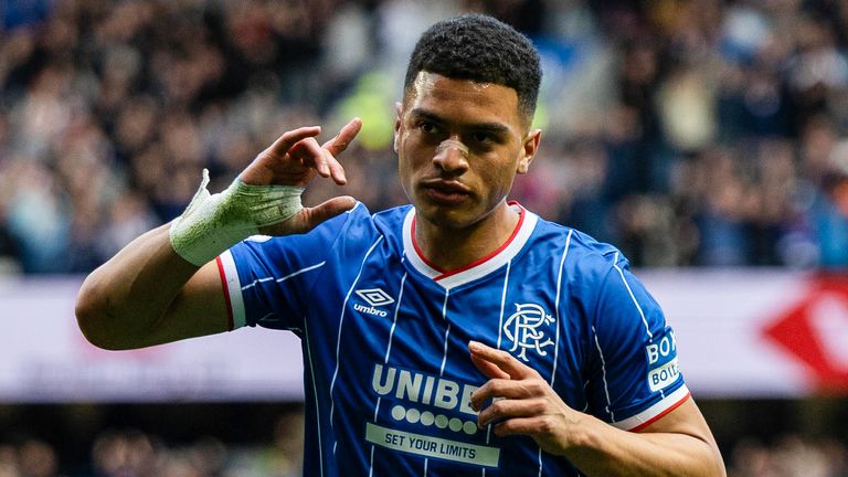 Rangers' Kevin Kelsy celebrates after scoring to make it 2-0