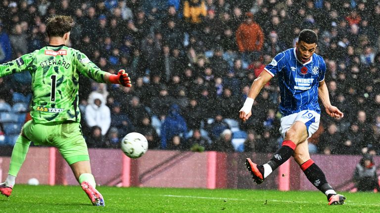 Rangers Kevin Kelsy scores to make it 1-0