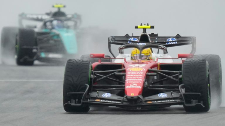 Lewis Hamilton lost power on the formation lap in the rain