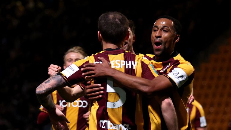 Macaulay Gillesphey got the scoring underway for Bradford in their Carabao Cup victory over Peterborough