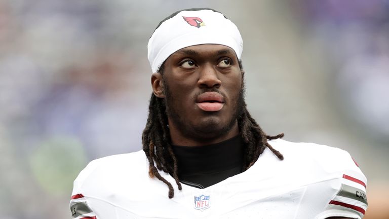 Arizona Cardinals wide receiver Marvin Harrison Jr. (18) warms up before an NFL football game against the New York Giants in East Rutherford, N.J., Sunday, Oct. 4, 2026. (AP Photo/Adam Hunger)