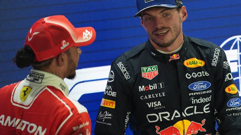 Max Verstappen and Lewis Hamilton after qualifying at the Singapore Grand Prix