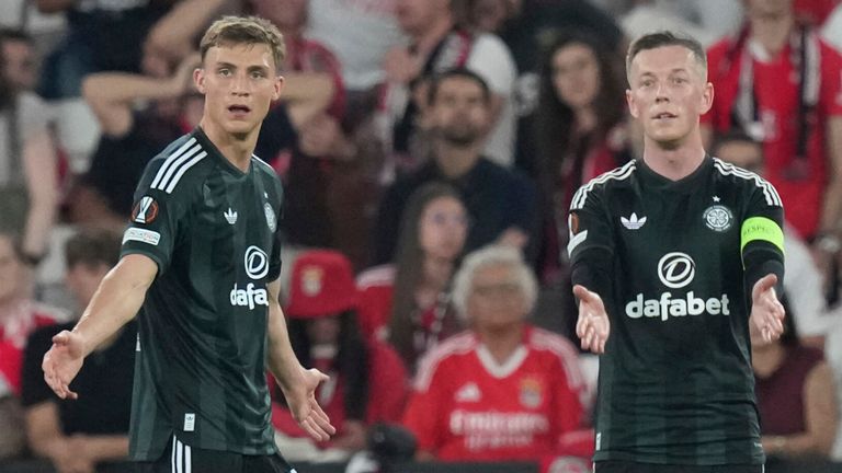 Celtic's Callum McGregor, right, and Celtic's Dane Murray during the Europa League defeat to Benfica