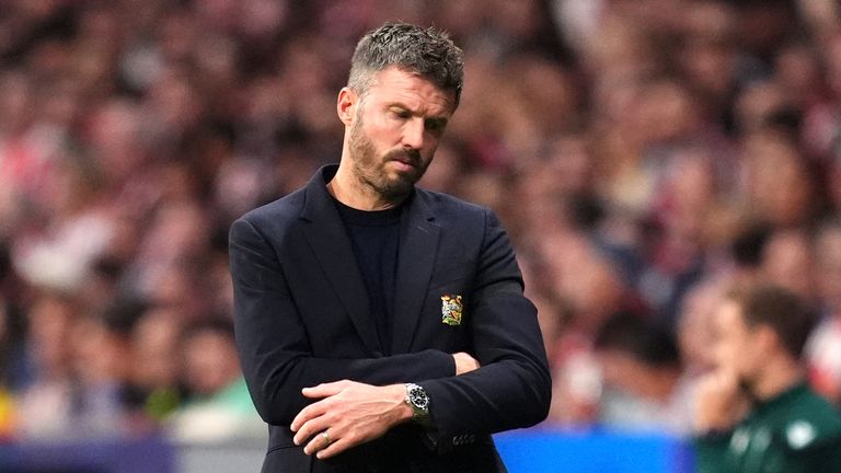 Man Utd boss Michael Carrick shows his disappointment after their loss at Atletico Madrid