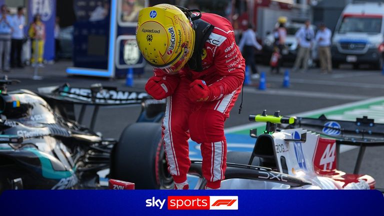 Lewis Hamilton edged out George Russell to become the oldest person to claim pole position since 1982.