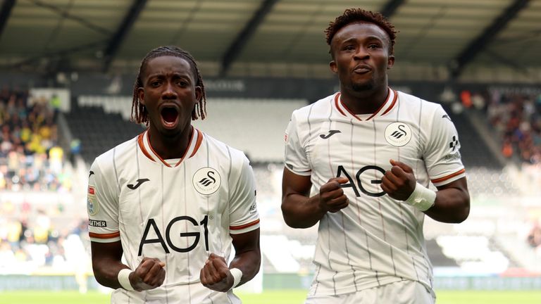 Moussa Yeo (left) scored Swansea's first at the Swansea.com Stadium
