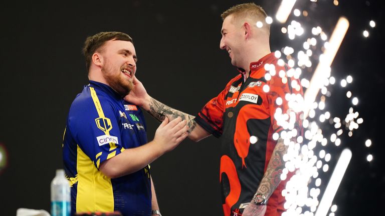 Nathan Aspinall and Luke Littler at the PDC Premier League Brighton 2025