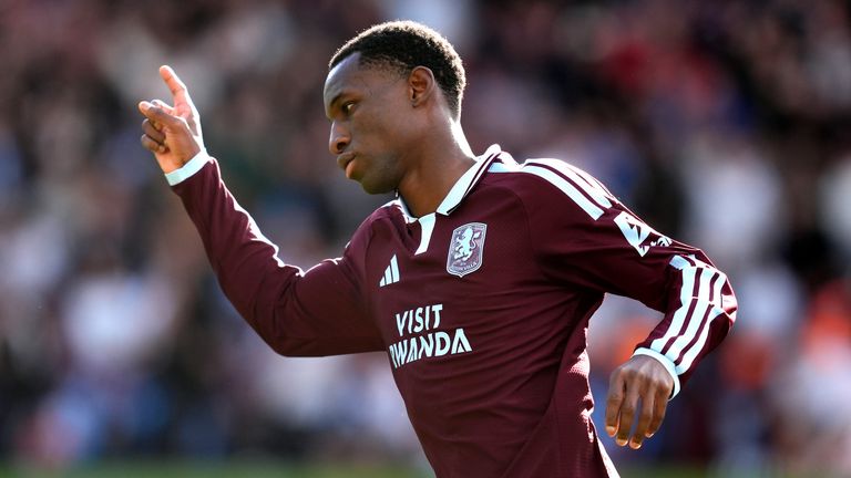 Aston Villa's Nicolas Jackson celebrates scoring their equaliser
