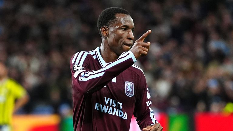 Nicolas Jackson celebrates scoring his second, and Villa's third goal