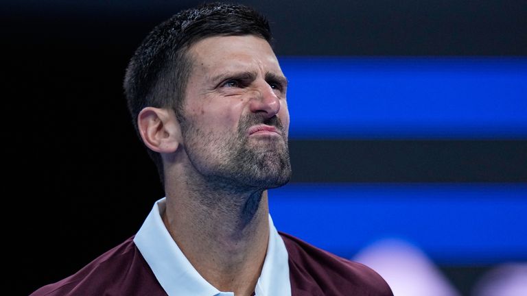 Novak Djokovic, of Serbia, reacts during the men's single semi-final match against Daniil Medvedev, of Russia, at the China Open tennis tour