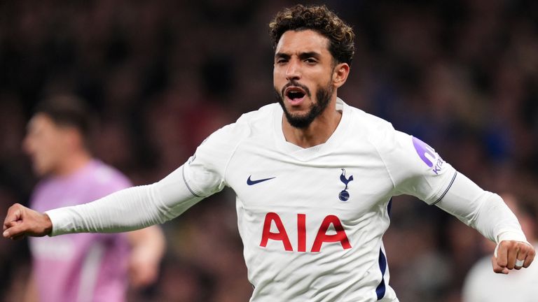 Omar Marmoush celebrates scoring for Spurs against Coventry