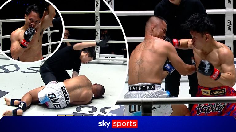 A thunderous one-punch knockout from Tepatip Champkhaomootod sends Chokpreecha PK Saenchai crashing to the canvas as he earns a second-round stoppage victory at ONE Championship 175.