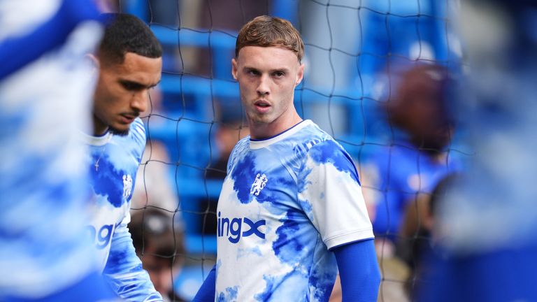 Chelsea's Cole Palmer warms up ahead of facing Bournemouth