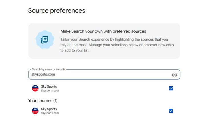 Google's Preferred Sources form