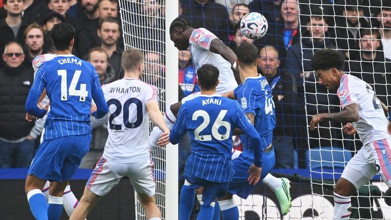 Jaydee Canvot directs a header into his own net to give Brighton an early lead against Crystal Palace