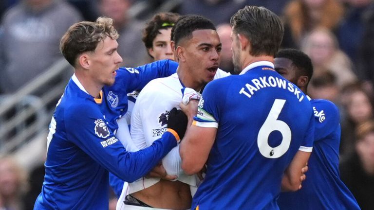 Morgan Rogers clashes with James Tarkowski