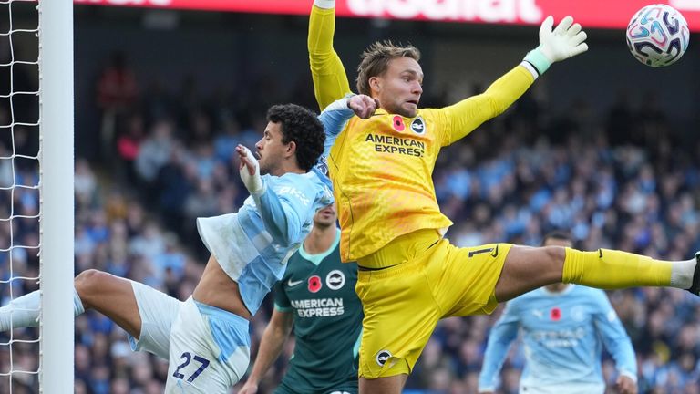 Bart Verbruggen made a remarkable seven saves in a standout performance at the Etihad