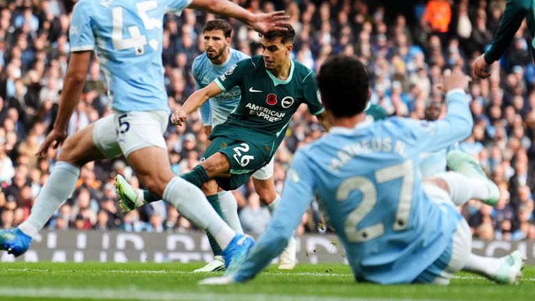Yasin Ayari opens the scoring for Brighton at the Etihad