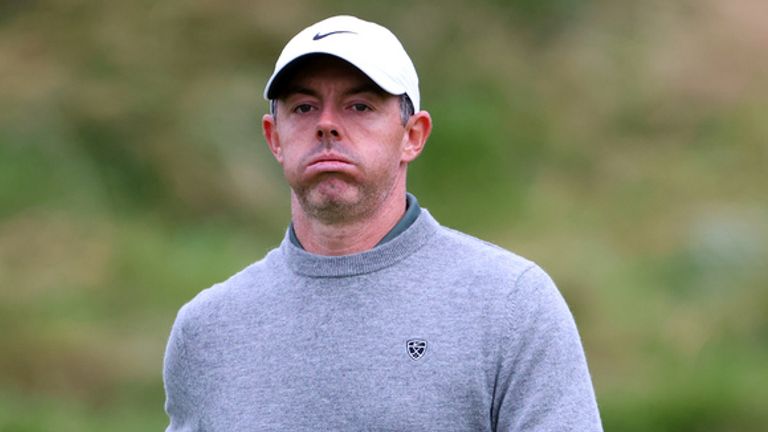 Rory McIlroyof Northern Ireland walks off the first green during the Irish Open at Trump International Golf Links in Doonbeg, Ireland, Sunda