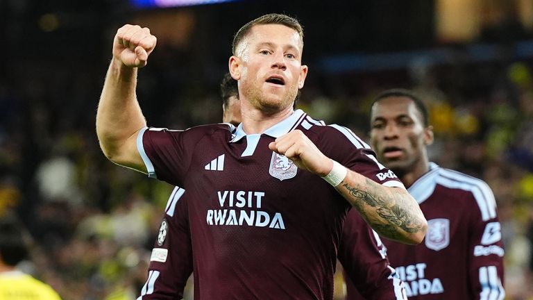 Ross Barkley celebrates scoring Aston Villa's fifth goal