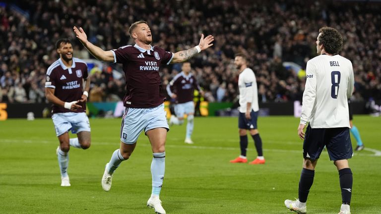 Ross Barkley celebrates scoring Aston Villa's opening goal against Viking
