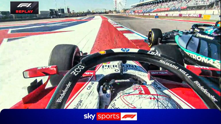 George Russell given black and white flag over forcing Charles Leclerc off track