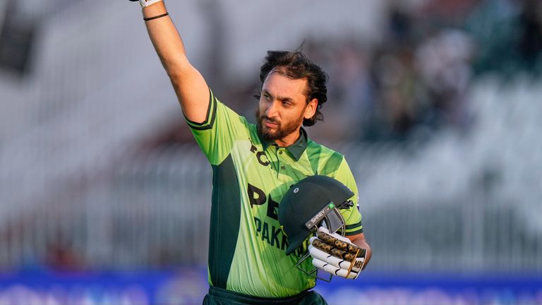 Pakistan's Salman Ali Agha reacts as he walks off the field after his dismissal during the tri-series one-day international cricket match between Pakistan and Sri Lanka, in Rawalpindi, Pakistan, Sunday, Oct. 18, 2026. (AP Photo/Anjum Naveed)