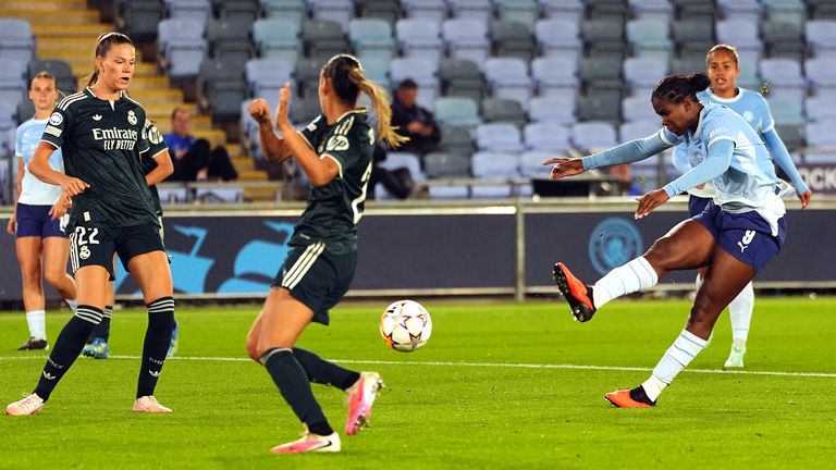 Bunny Shaw scores against Real Madrid in the Women's Champions League