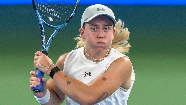 Sonay Kartal of the United Kingdom competes against Elina Svitolina of Ukraine during the women's singles quarter finals on the day five of 