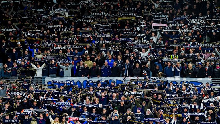 Viking supporters cheer for their team during game against Bayern Munich