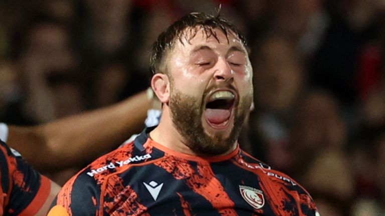 Will Trenholm celebrates as Gloucester draws with Bordeaux in the Investec Champions Cup