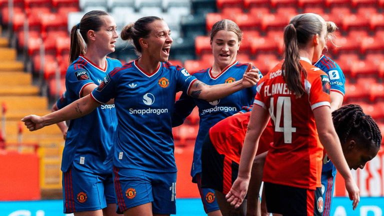 Julia Zigiotti Olme celebrates after putting Manchester United 3-1 up at Charlton