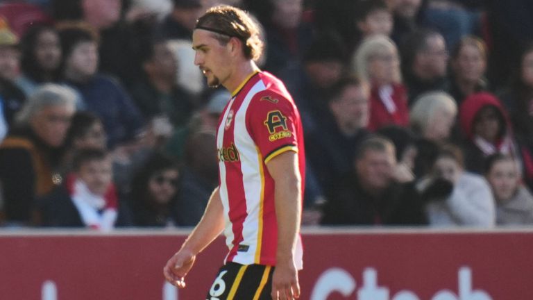 Yehor Yarmolyuk leaves the pitch after being shown a red card for violent conduct