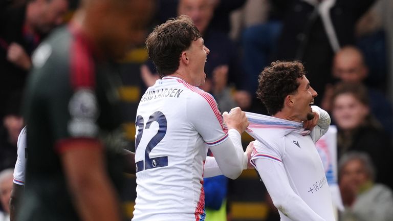 Crystal Palace's Yeremy Pino (right) celebrates scoring their third goal