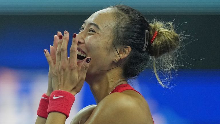 Zheng Qinwen celebrates winning the 2026 China Open on the WTA Tour (Associated Press)