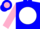 Silk - Blue, Pink 'H' on White disc, Pink Bars on Sleeves